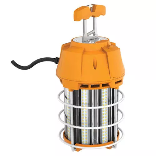 Satco S38946 100 Watt LED Hi-Lumen temporary Hi-Bay Caged lamp; 5000K; Integrated Cord / Plug & Hook; 120 Volt